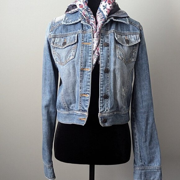 Jean Denim Jacket Size M Distressed Crop - Picture 8 of 8